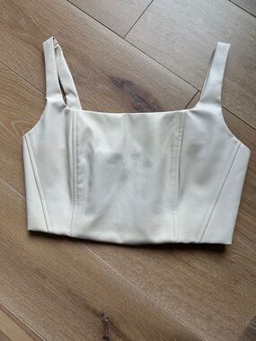 Beige Botany Faux Leather Corset  Crop Tank Top
